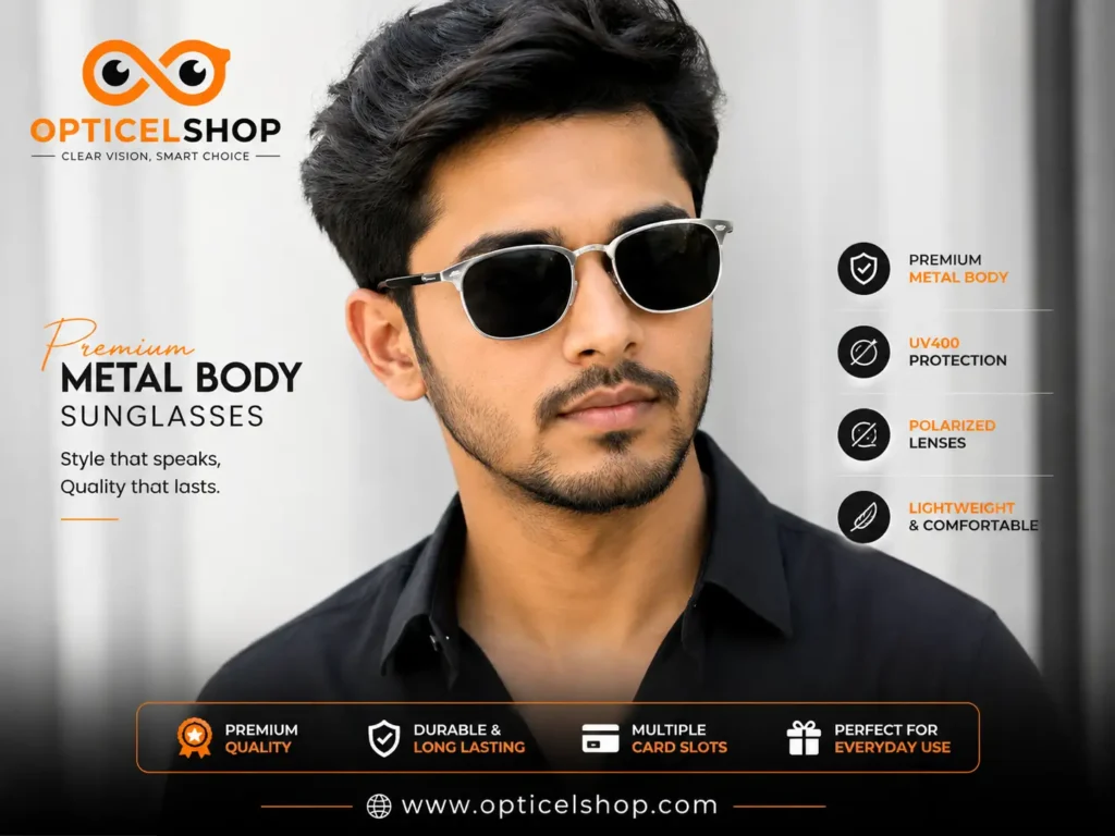 Premium Matte Finish Metal Body Sunglasses | UV400 Stylish Eyewear – OPTICELSHOP